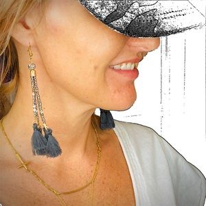 Boho drop tassel earrings in slate